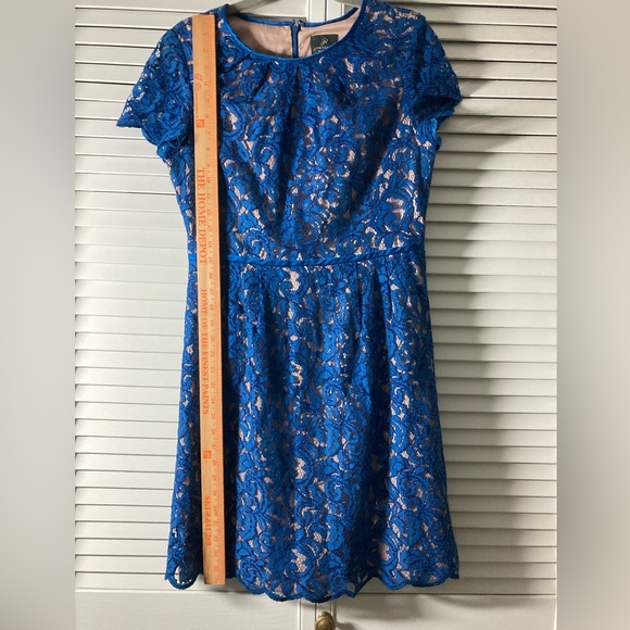 Adrianna Papell scalloped Blue Lace Dress size: 12 - Picture 6 of 12